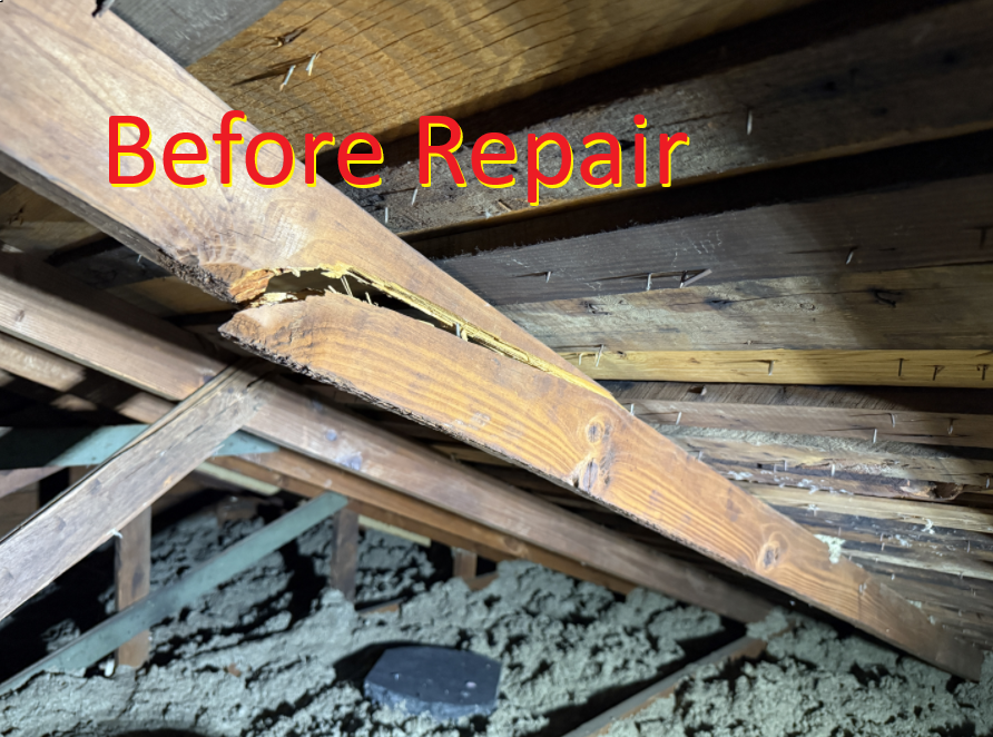 Attic Rafter Repair - Before